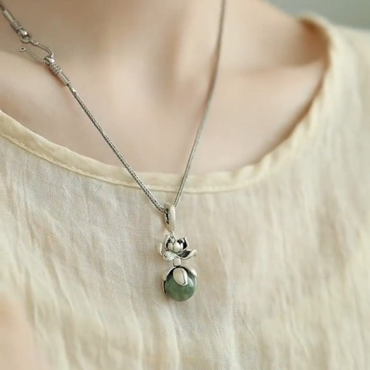 Vintage Lotus Pendant Necklace